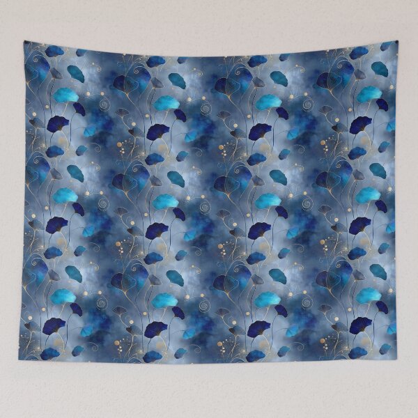 Item preview, Midnight Blue Ginkgo Pattern – Luxurious Botanical Design with Gold Swirls designed and sold by Moisky Patterns.