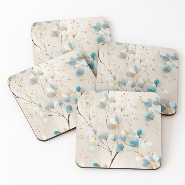 Item preview, Delicate Blue and Cream Floral Pattern – Elegant Botanical Design with Gold Accents designed and sold by Moisky Patterns.