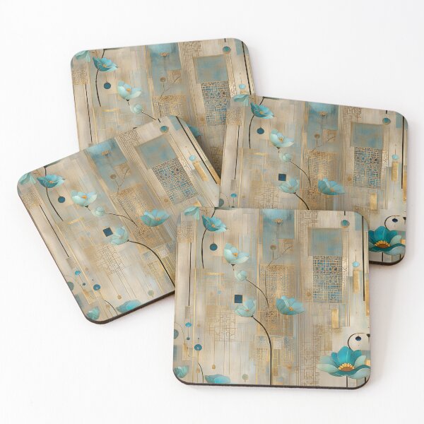 Item preview, Teal and Gold Geometric Floral Pattern – Luxurious Botanical Design with Architectural Grids designed and sold by Moisky Patterns.