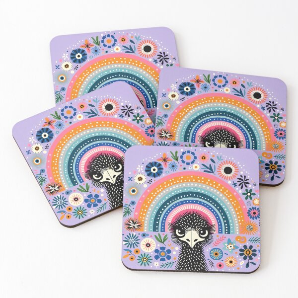 Item preview, Scandinavian Folk Art Emu – Coral, Indigo and Lavender Rainbow by heidiannemorris designed and sold by FOLK ART FUSION by heidiannemorris.