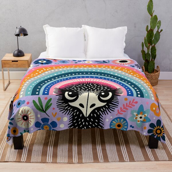 Item preview, Scandinavian Folk Art Emu – Coral, Indigo and Lavender Rainbow by heidiannemorris designed and sold by FOLK ART FUSION by heidiannemorris.