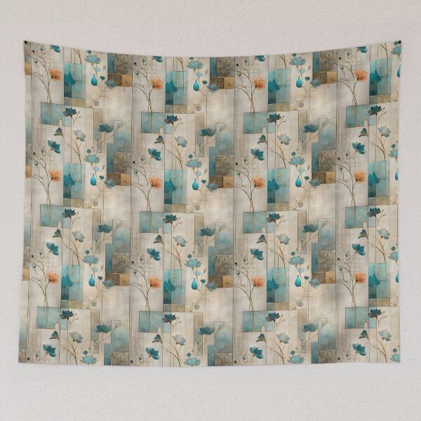 Item preview, Oriental Teal and Gold Floral Pattern – Luxurious Lotus and Geometric Design designed and sold by Moisky Patterns.