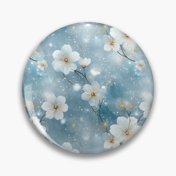 Item preview, Dreamy White Blossom Pattern – Ethereal Floral Design with Gold Accents designed and sold by Moisky Patterns.