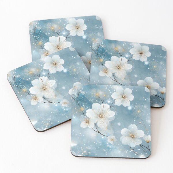 Item preview, Dreamy White Blossom Pattern – Ethereal Floral Design with Gold Accents designed and sold by Moisky Patterns.