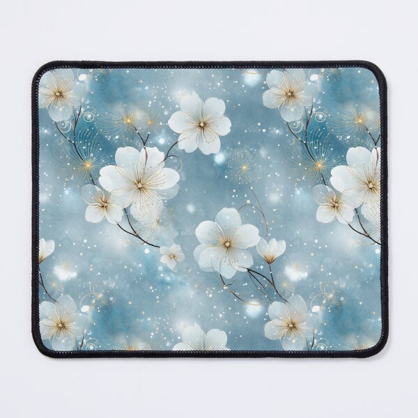 Item preview, Dreamy White Blossom Pattern – Ethereal Floral Design with Gold Accents designed and sold by Moisky Patterns.