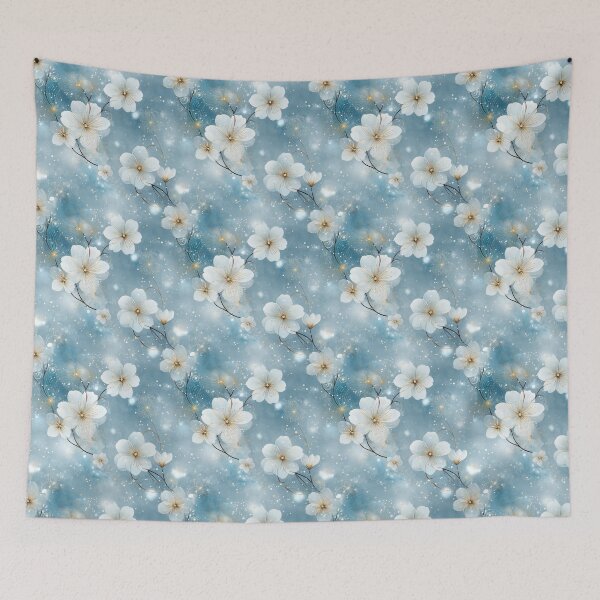 Item preview, Dreamy White Blossom Pattern – Ethereal Floral Design with Gold Accents designed and sold by Moisky Patterns.