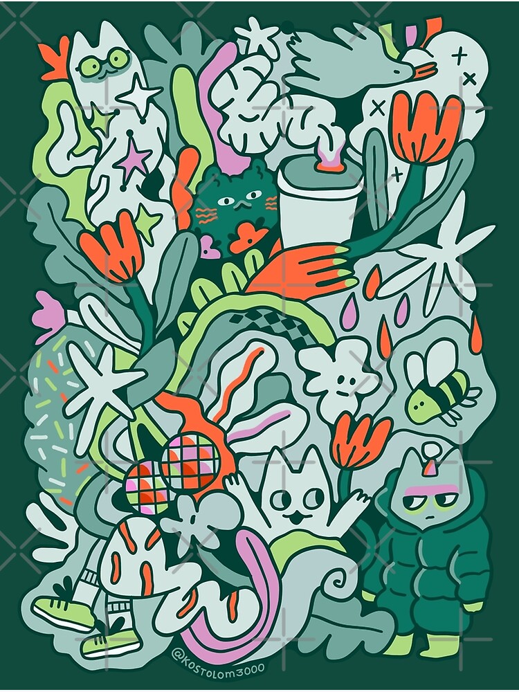 Thumbnail 3 of 3, Photographic Print, Doodle cats, tulips, bee and coffee cup designed and sold by kostolom3000.