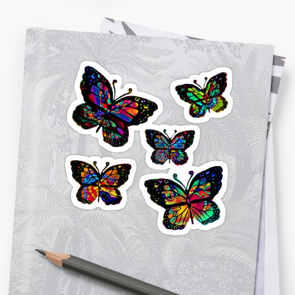 Rainbow Psychedelic Butterflies Stickers By Midnightrain Redbubble