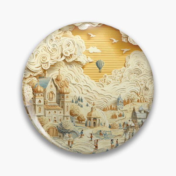 Item preview, Whimsical Papercut Village – Fantasy Landscape Illustration designed and sold by Moss and Moon Studio.