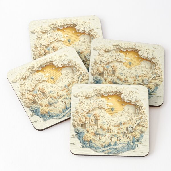 Item preview, Whimsical Papercut Village – Fantasy Landscape Illustration designed and sold by Moss and Moon Studio.