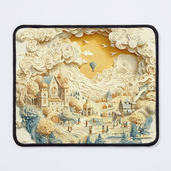 Item preview, Whimsical Papercut Village – Fantasy Landscape Illustration designed and sold by Moss and Moon Studio.