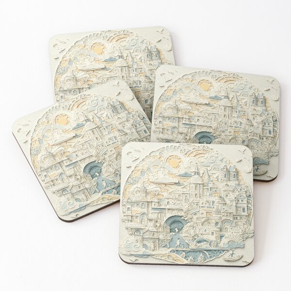 Item preview, Whimsical Papercut Village – Fantasy Landscape Illustration designed and sold by Moss and Moon Studio.