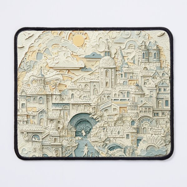 Item preview, Whimsical Papercut Village – Fantasy Landscape Illustration designed and sold by Moss and Moon Studio.