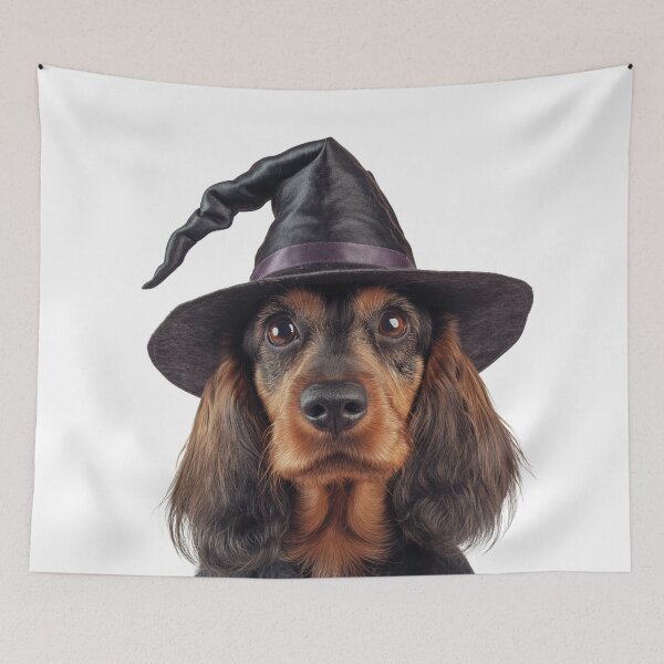 Item preview, Petit Basset Griffon Vendéen dog Wearing Halloween Witch Hat designed and sold by LazyOwlStore.