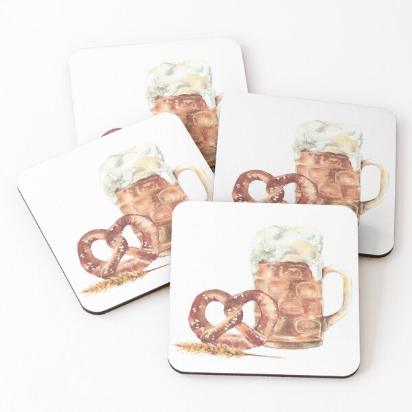 Item preview, Mug of Beer with pretzel spike of malt. Oktoberfest Germany traditional bretzel. Watercolor designed and sold by BartolArt.