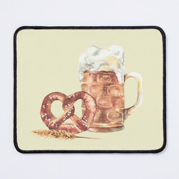Item preview, Mug of Beer with pretzel spike of malt. Oktoberfest Germany traditional bretzel. Watercolor designed and sold by BartolArt.