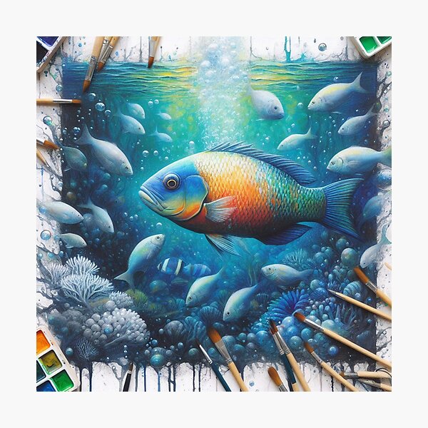 Item preview, Underwater Fish & Coral in an Aquarium paintings designed and sold by NadineMay.