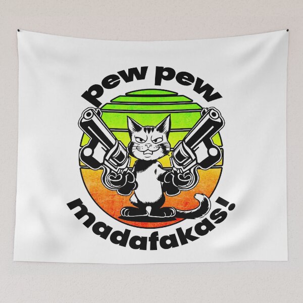 Item preview, Pew Pew Madafakas! Boss Cat Unique illustration for light background designed and sold by PixelPunny.