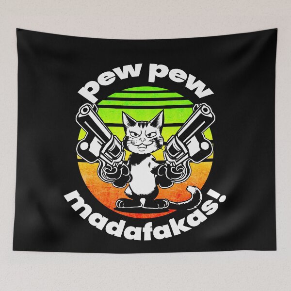 Item preview, Pew Pew Madafakas! Boss Cat Unique illustration for dark background designed and sold by PixelPunny.