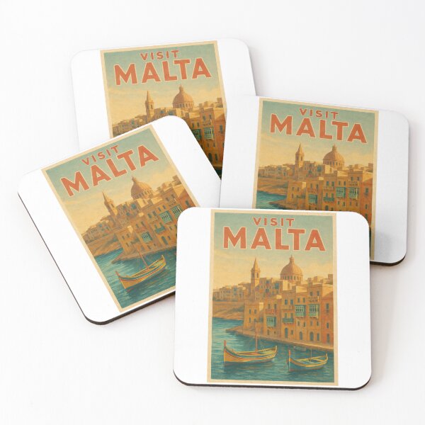 Item preview, Retro Vintage Malta Travel Poster – Mediterranean Coastal Town & Traditional Boats - Valletta designed and sold by pod24.