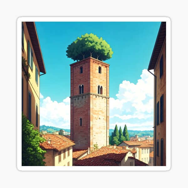 Item preview, Guinigi Tower, Lucca: Medieval Brick Tower with Holm Oaks designed and sold by LSV-Art.