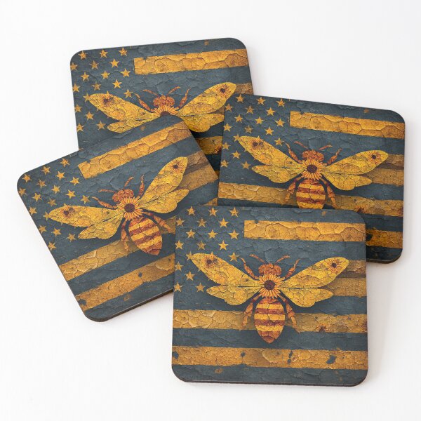 Item preview, Cracked Unity – Bee and Blossoms over the Flag designed and sold by BasajaunStudio.