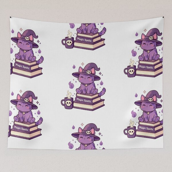 Item preview, Cat sitting on magic spells books designed and sold by MendaciousMina.