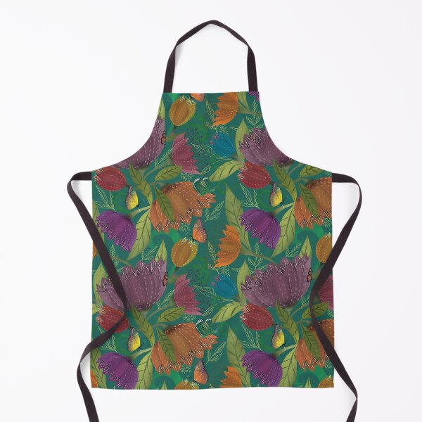Item preview, Midnight Garden Bloom warm colours on emerald green designed and sold by phatlizzardart.