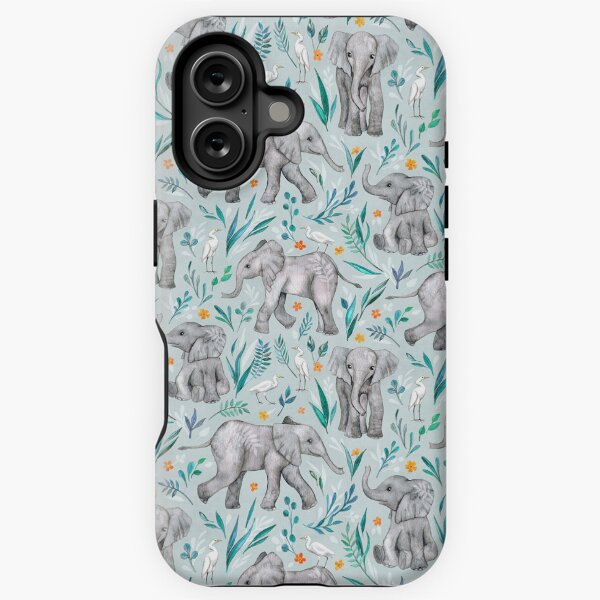 Item preview, Baby Elephants and Egrets in Watercolor - egg shell blue designed and sold by micklyn.