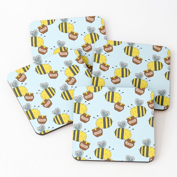 Item preview, Seamless Pattern of Cute Cartoon Bees With Honey Jars on Pastel Background designed and sold by sigoisette.