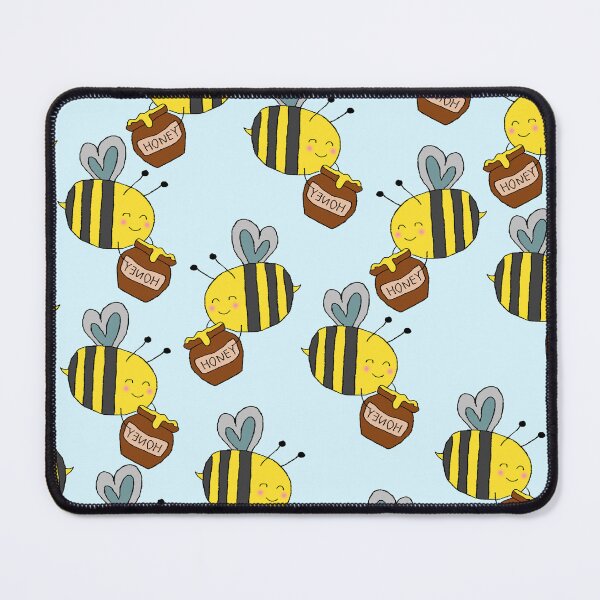Item preview, Seamless Pattern of Cute Cartoon Bees With Honey Jars on Pastel Background designed and sold by sigoisette.