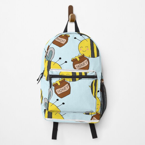 Item preview, Seamless Pattern of Cute Cartoon Bees With Honey Jars on Pastel Background designed and sold by sigoisette.