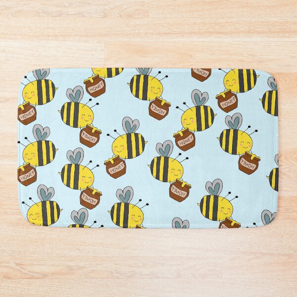 Item preview, Seamless Pattern of Cute Cartoon Bees With Honey Jars on Pastel Background designed and sold by sigoisette.
