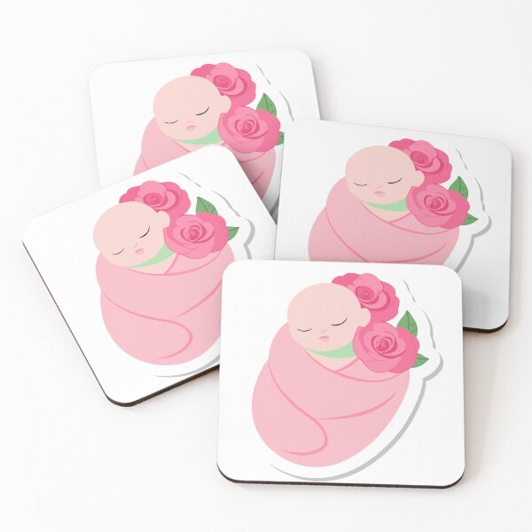 Item preview, Illustration of a Swaddled Baby with Pink Roses on Black Background designed and sold by Creative88Art.