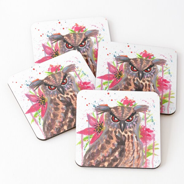 Item preview, Colorful Eagle Owl and Flower Watercolor designed and sold by Ivy Lily Art.