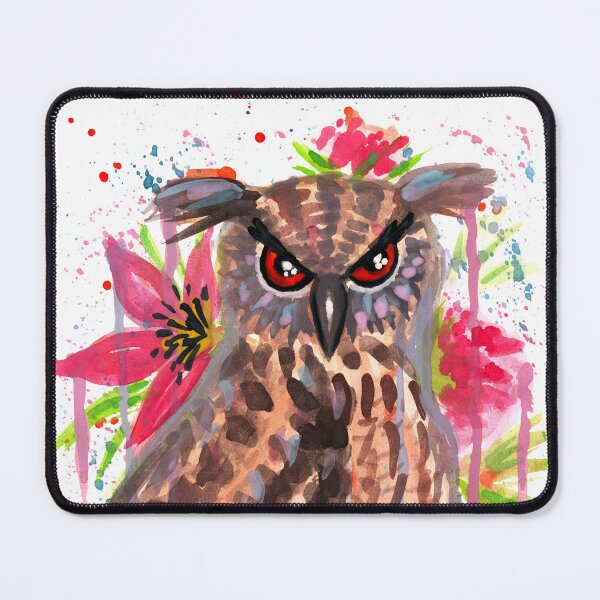 Item preview, Colorful Eagle Owl and Flower Watercolor designed and sold by Ivy Lily Art.