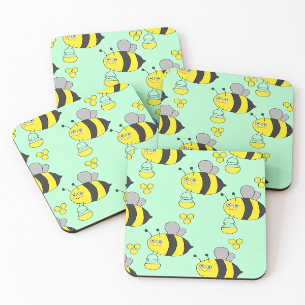 Item preview, Seamless Pattern of Cute Cartoon Bees With Honey Jars on Pastel Background designed and sold by sigoisette.