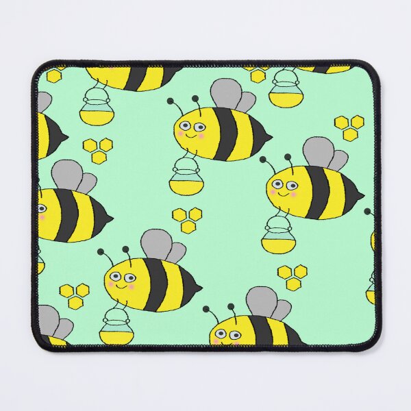Item preview, Seamless Pattern of Cute Cartoon Bees With Honey Jars on Pastel Background designed and sold by sigoisette.
