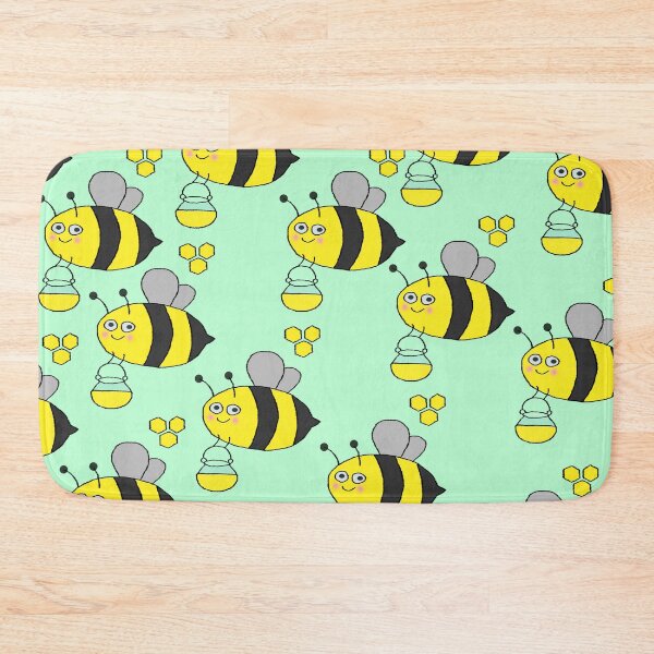 Item preview, Seamless Pattern of Cute Cartoon Bees With Honey Jars on Pastel Background designed and sold by sigoisette.