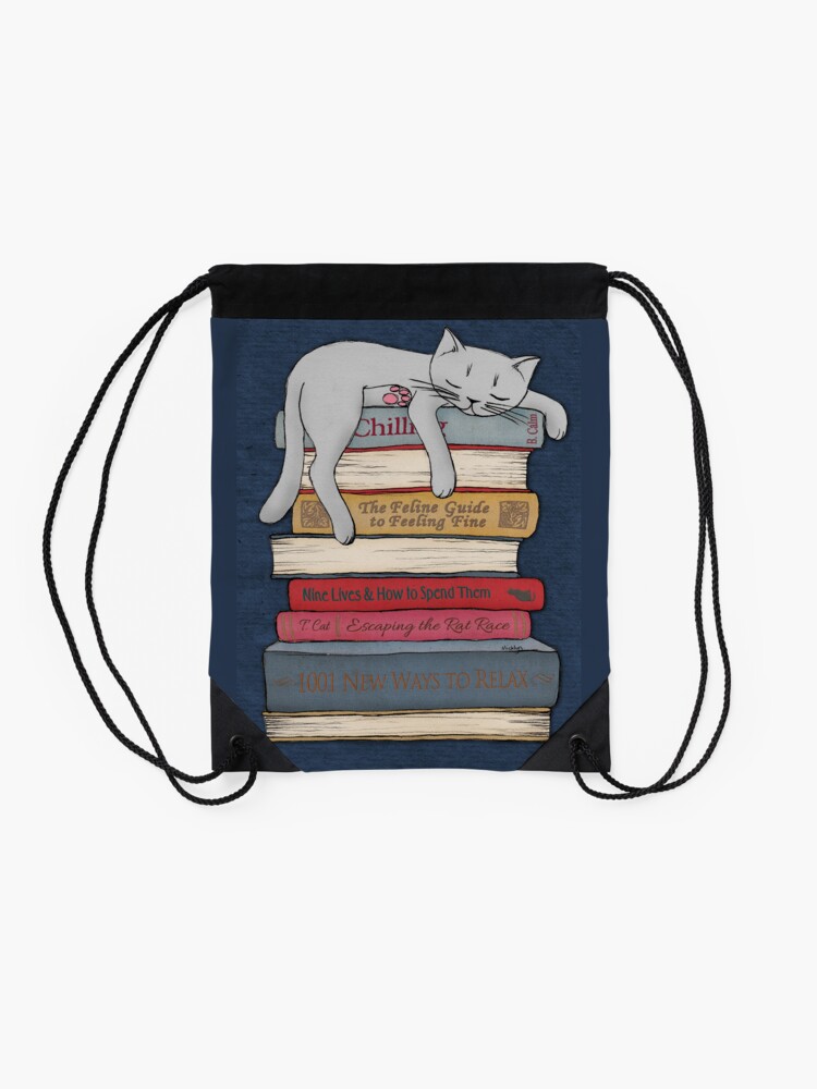 Thumbnail 2 of 3, Drawstring Bag, How to Chill Like a Cat designed and sold by micklyn.