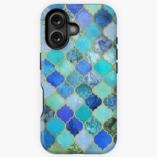 Cobalt Blue, Aqua & Gold Decorative Moroccan Tile Pattern