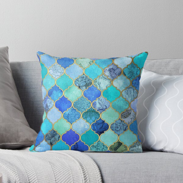 Cobalt Blue, Aqua & Gold Decorative Moroccan Tile Pattern