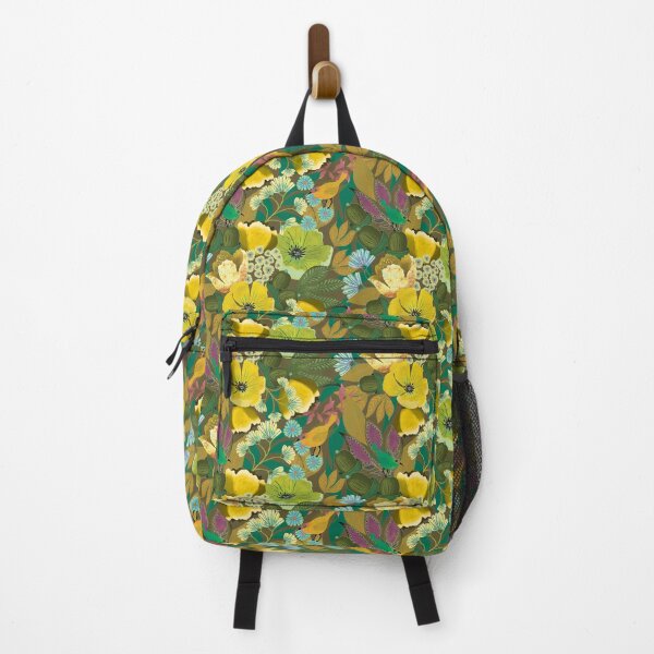 Item preview, Big bold flowers, acorns and fun birds deep green designed and sold by phatlizzardart.