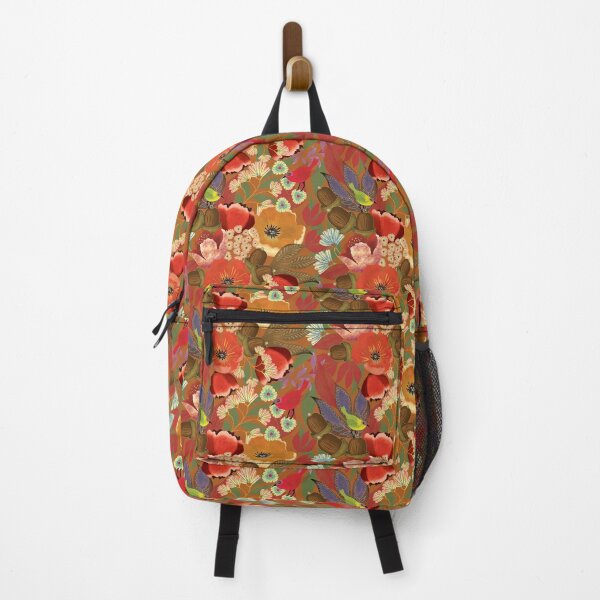 Item preview, Big bold flowers, acorns and fun birds on hot red designed and sold by phatlizzardart.