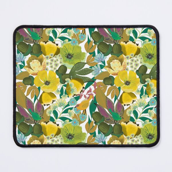 Item preview, Big bold flowers, acorns and fun birds on fresh white designed and sold by phatlizzardart.
