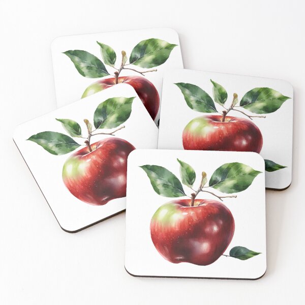 Item preview, Red Apple Watercolor with Green Leaves designed and sold by CharmingGarden.