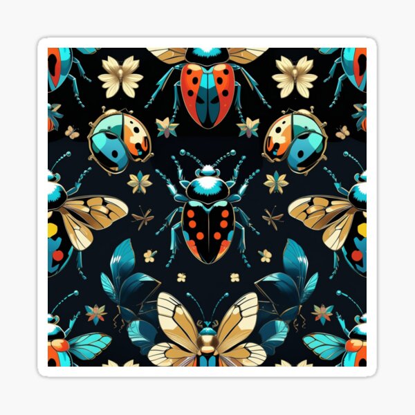Item preview, Insect pattern – colorful beetles & butterflies on a dark background designed and sold by Mythoros.