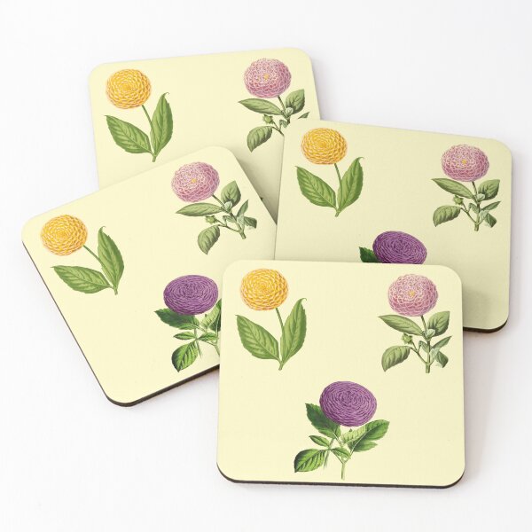 Item preview, Antique Pink, Yellow and Purple Dahlias designed and sold by IrisAndIvy.
