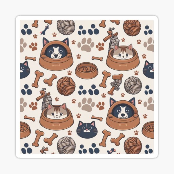 Item preview, Cute cat and dog pattern – pet design with food bowl & paw prints designed and sold by Mythoros.