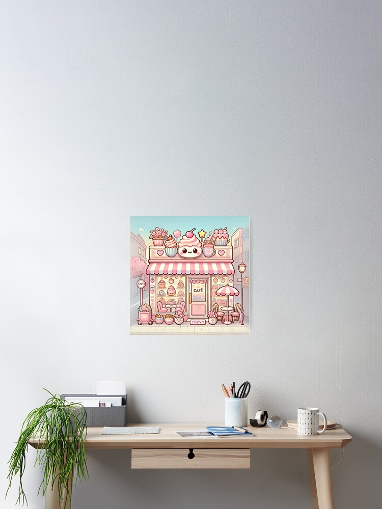 Kawaii Café in Tokyo - Pink Kawaii Coffee Shop Art Poster